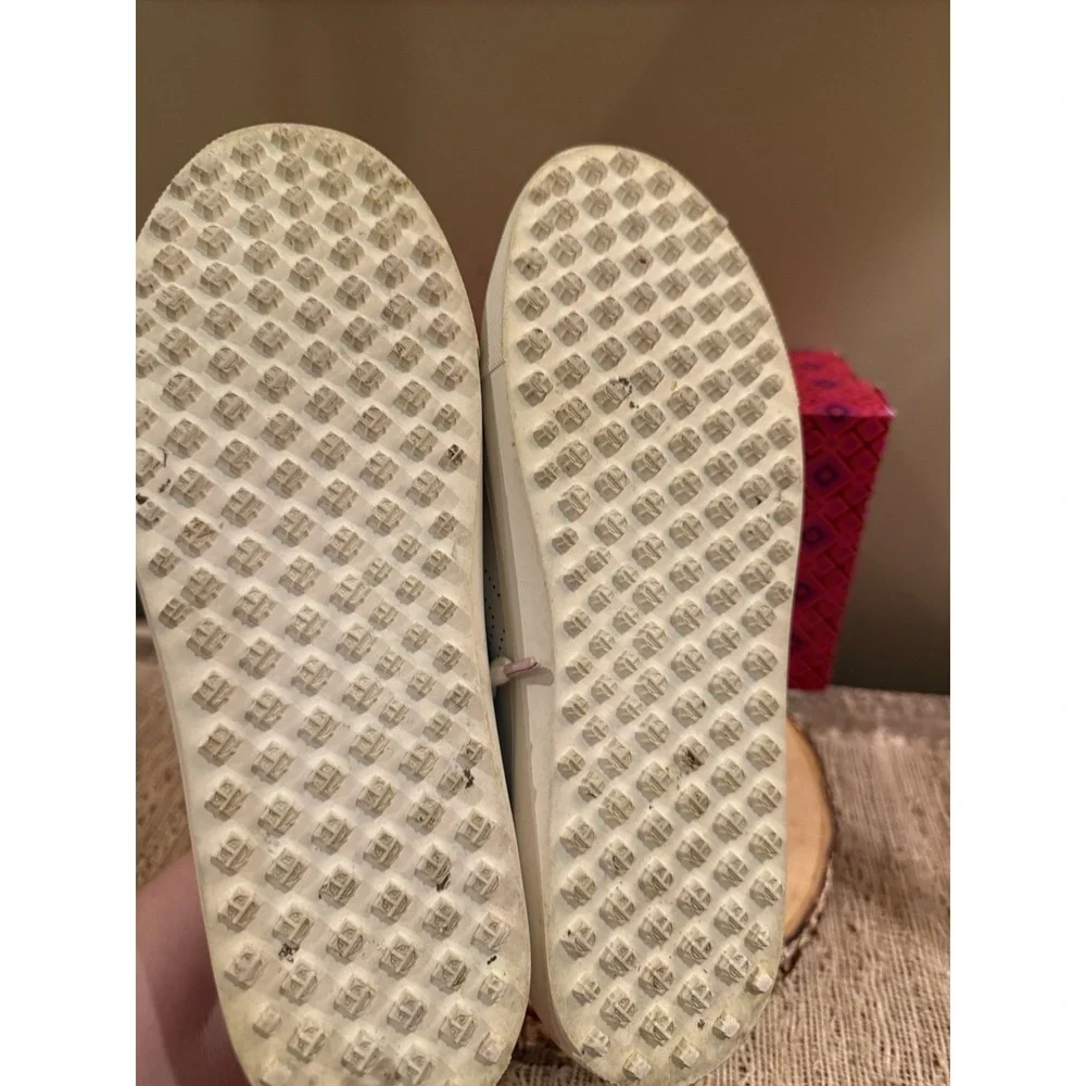 TORY BURCH Perforated Lace-Up Golf Sneakers Snow White Pink Cotton Sz-9.5